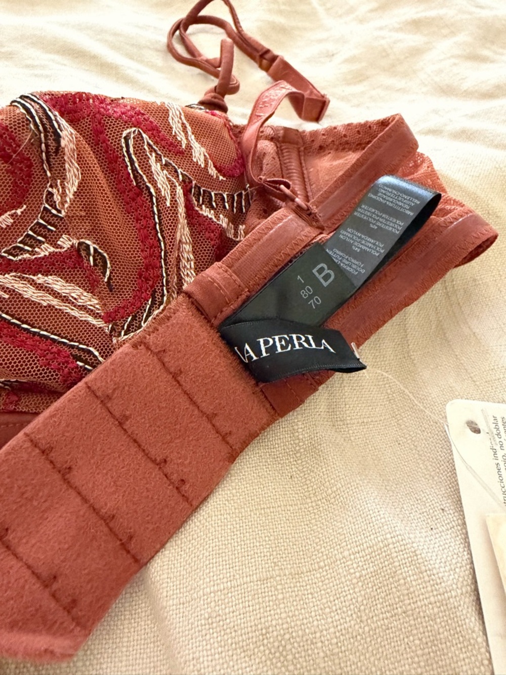 La Perla Rust Red Embroidered Balconette Bra - Picture 4 of 8